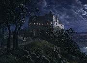 Ernst Oppler Burg Scharfenberg at Night painting